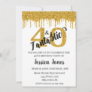 Invitation Gold Parties scintillant 40 Quarante et fantastiqu