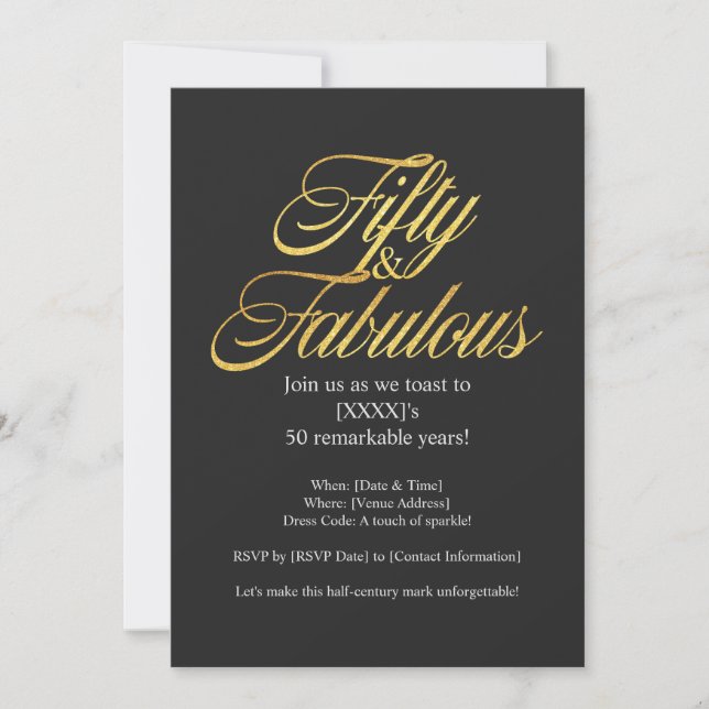 Invitation Gold Parties scintillant 50 et Fabulous Modern 50e (Devant)