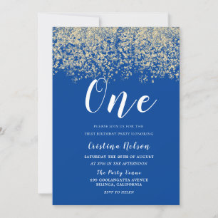Invitation Gold Parties scintillant Blue Boys 1ère fête d'ann