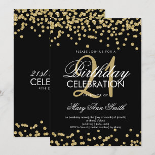 Invitation Gold Parties scintillant Confetti Black 21st Birth