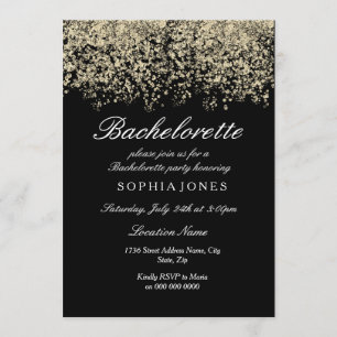 Invitation Gold Parties scintillant Confetti Black Bacheloret