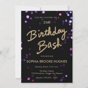 Invitation Gold Parties scintillant & Confetti Lumières Anniv