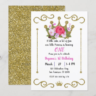 Invitation Gold Parties scintillant Crown Floral 1 UN 1er ann