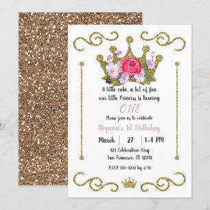 Invitation Gold Parties scintillant Crown Floral 1 UN 1er ann