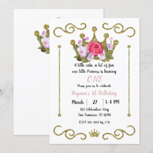 Invitation Gold Parties scintillant Crown Floral 1 UN 1er ann