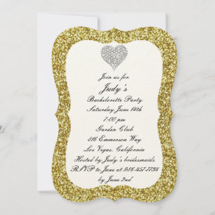 Invitation Gold Parties scintillant Diamond Heart Bachelorett