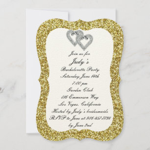 Invitation Gold Parties scintillant Diamond Hearts Bacheloret