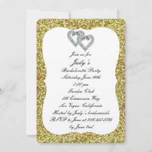 Invitation Gold Parties scintillant Diamond Hearts Bacheloret