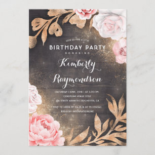 Invitation Gold Parties scintillant Floral Rustic Country Ann