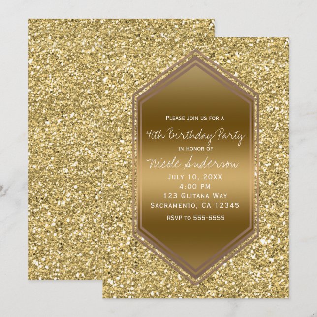 Invitation Gold Parties scintillant Glam Shine Anniversaire F (Devant / Derrière)