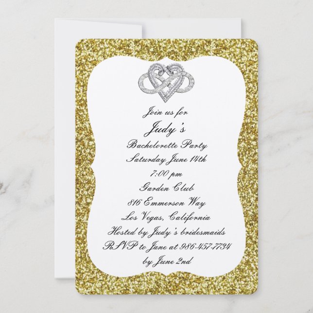 Invitation Gold Parties scintillant Infinity Heart Bacheloret (Devant)