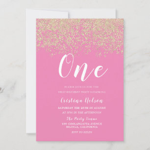 Invitation Gold Parties scintillant Rose Girls 1er anniversai
