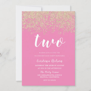 Invitation Gold Parties scintillant Rose Girls 2e fête d'anni