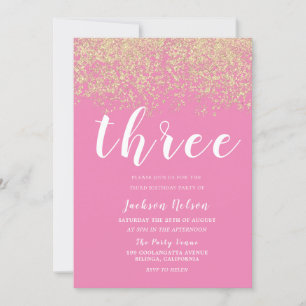 Invitation Gold Parties scintillant Rose Girls 3e fête d'anni