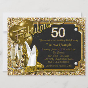 Invitation Gold Parties scintillant Shoes Fabulous 50 Anniver