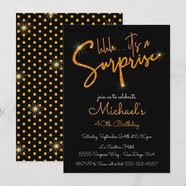 Invitation Gold Parties scintillant Surprise fête d'anniversa (Devant / Derrière)