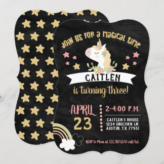 Invitation Gold Parties scintillant Unicorn Anniversaire Part