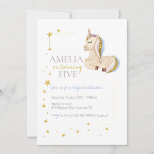 Invitation Gold Parties scintillant Unicorn Rainbow fête d'an