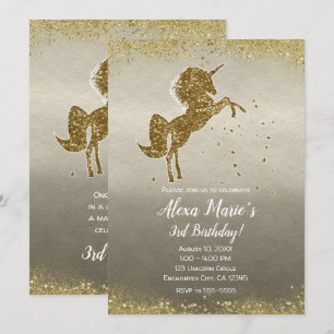Invitation Gold Parties scintillant Unicorn Stars Glam Birthd