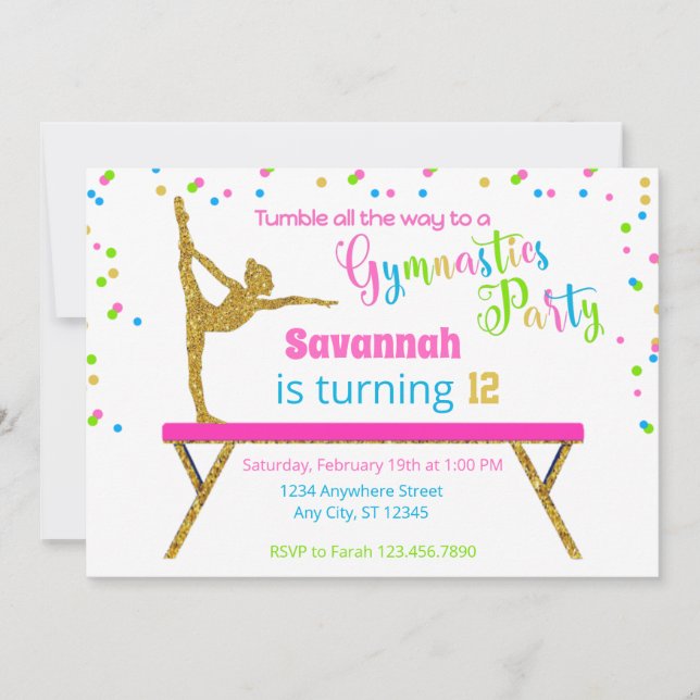 Invitation Gold Parties scintillant White Sparkle Gymnastique (Devant)