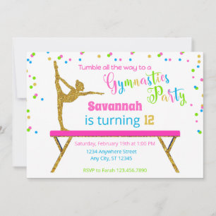Invitation Gold Parties scintillant White Sparkle Gymnastique