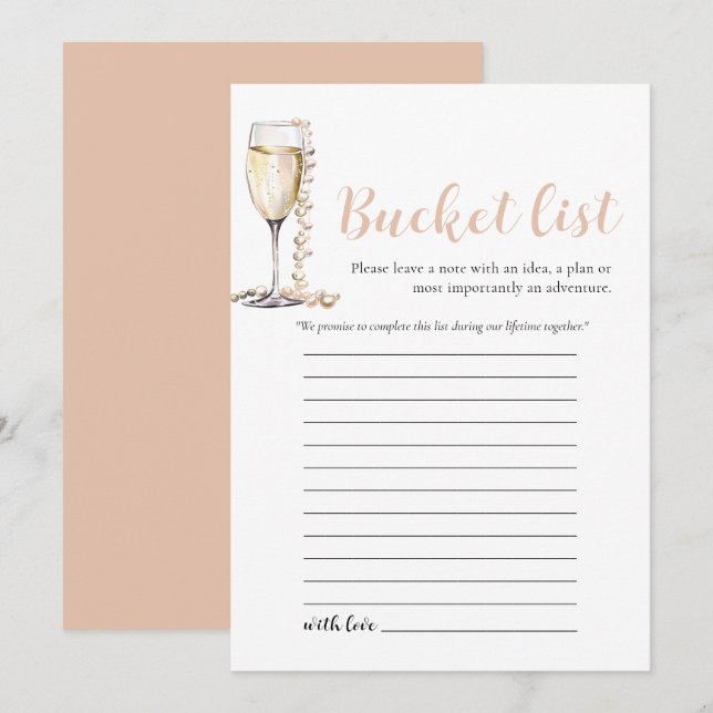 Invitation Gold Pearl et Prosecco Mariage Bucket List jeu (Devant / Derrière)
