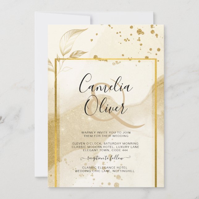 Invitation Gold Pearl MARIAGE alcool ENK Abstrait LeahG (Devant)