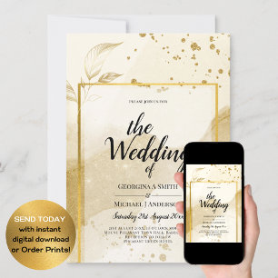 Invitation Gold Pearl MARIAGE alcool ENK Abstrait LeahG