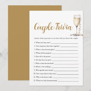Invitation Gold Pearl & Prosecco Couple Trivia jeu de nuptial