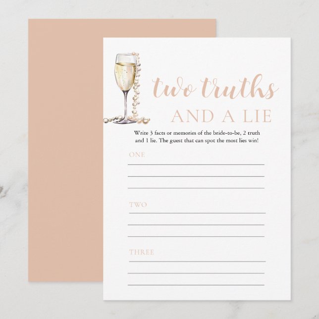 Invitation Gold Pearls et Prosecco Deux vérités et un jeu de  (Devant / Derrière)