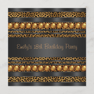 Invitation Gold Pearls Leopard Girls 18th Birthday Party