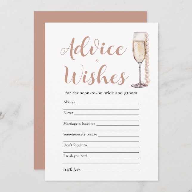 Invitation Gold Pearls & Prosecco Conseils et Wish Game Card (Devant / Derrière)