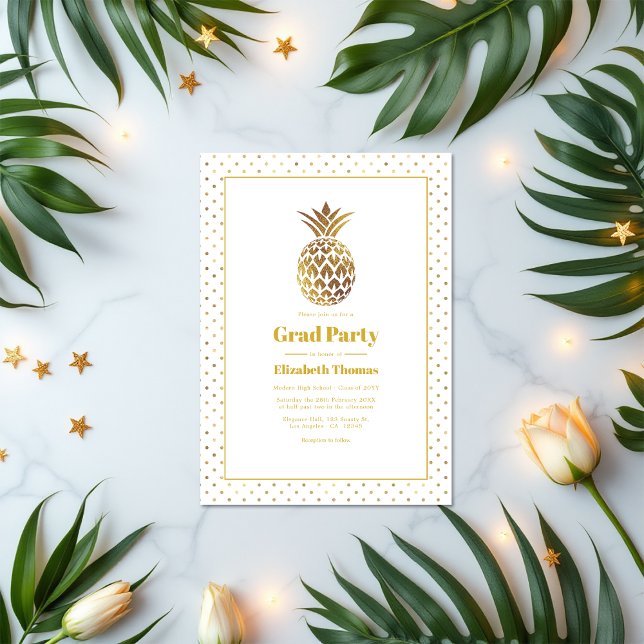 Invitation Gold Pineapple Graduation Party (Gold Pineapple Graduation Party Invitation)