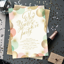 Invitation Gold Pink Mint Confetti Stars New Year's Eve Party