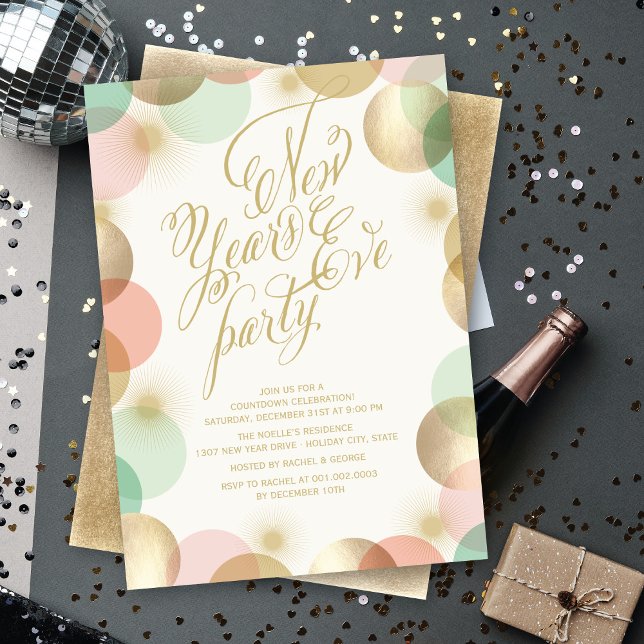 Invitation Gold Pink Mint Confetti Stars New Year's Eve Party (Créateur téléchargé)