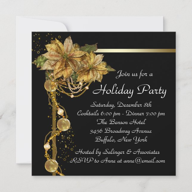 Invitation Gold Poinsettia Black Gold (Devant)