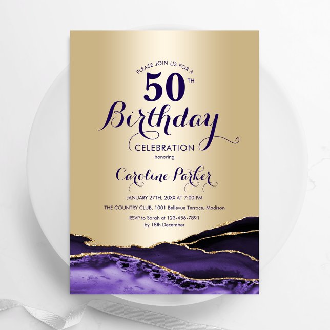 Invitation Gold Purple Agate 50e anniversaire (Créateur téléchargé)