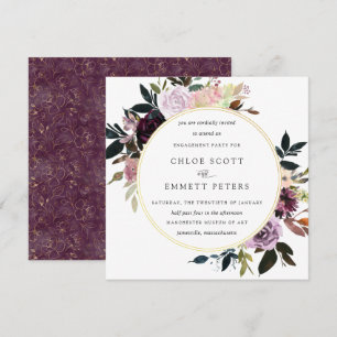 Invitation Gold Purple Mauve rose Floral Partie d'engagement