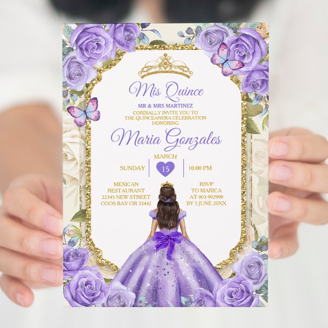 Invitation Gold Purple Mis Quince Lavande 15 Anos Crown (Créateur téléchargé)