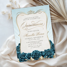 Invitation Gold Quinceañera turquoise