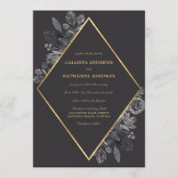 Gold Raven Black Floral Diamond Frame Mariage