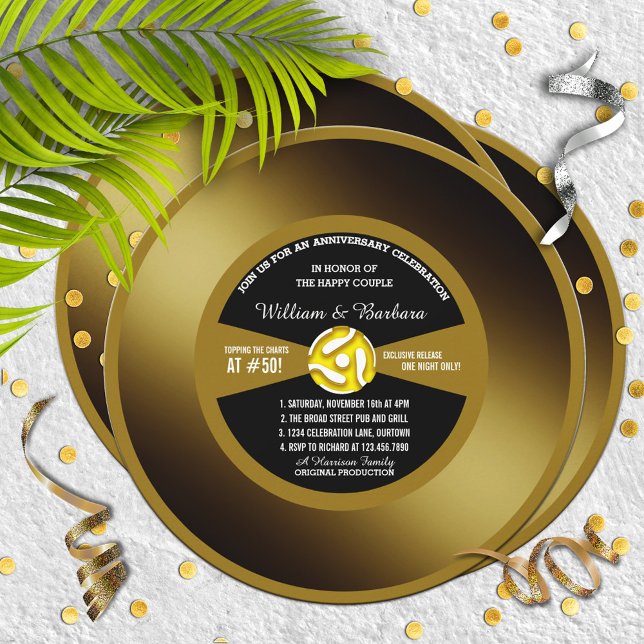 Invitation Gold Record Vinyl 45 Anniversaire Party (Créateur téléchargé)