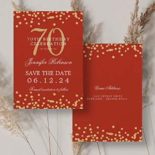 Invitation Gold Red 70th Birthday Save Date Confetti