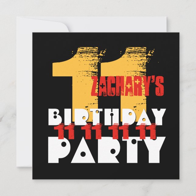 Invitation GOLD RED BLACK 11e Anniversaire Fête 11 ans V05 (Devant)