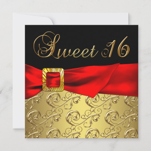 Invitation Gold Red Black Sweet 16 Anniversaire (Devant)