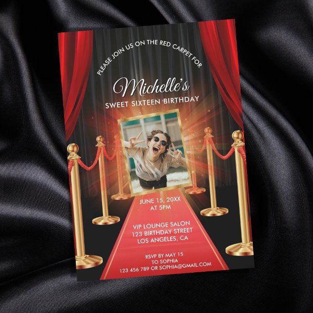 Invitation Gold Red Carpet Sweet sixteen Movie Anniversaire (red carpet hollywood party)