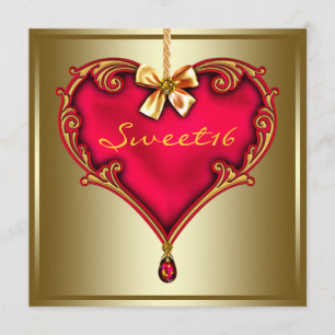 Invitation Gold Red Heart Sweet 16 Anniversaire