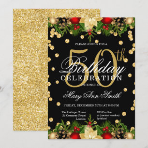 Invitation Gold & Red Holiday Parties scintillant Glam 50e an
