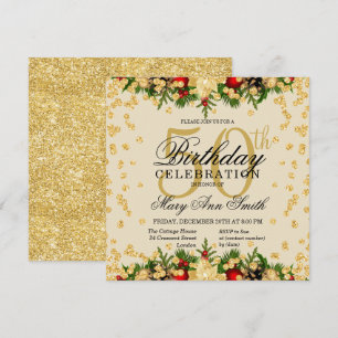 Invitation Gold & Red Holiday Parties scintillant Glam 50th B