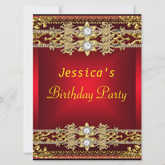 Invitation Gold Red Hot Glamor 21e fête d'anniversaire (Devant)